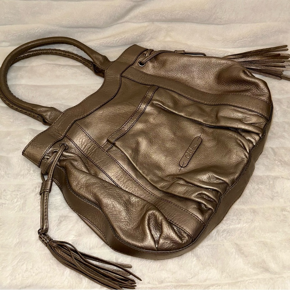 Cole Haan soft leather, pewter colored medium shoulder bag, good used condition - Picture 3 of 15
